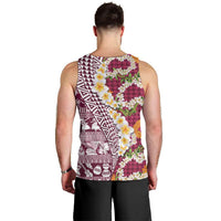Hawaiian Plumeria Lei Men Tank Top Kakau Motifs and Palaka Half Style Pink Color LT03 - Polynesian Pride