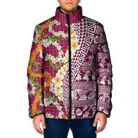 Hawaiian Plumeria Lei Padded Jacket Kakau Motifs and Palaka Half Style Pink Color - Polynesian Pride