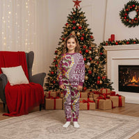 Hawaiian Plumeria Lei Christmas Pajama Set Kakau Motifs and Palaka Half Style Pink Color - Polynesian Pride