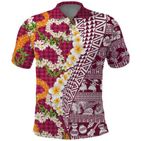 Hawaiian Plumeria Lei Polo Shirt Kakau Motifs and Palaka Half Style Pink Color LT03 Pink - Polynesian Pride