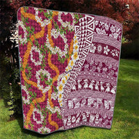 Hawaiian Plumeria Lei Quilt Kakau Motifs and Palaka Half Style Pink Color - Polynesian Pride