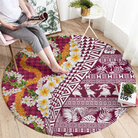 Hawaiian Plumeria Lei Round Carpet Kakau Motifs and Palaka Half Style Pink Color - Polynesian Pride