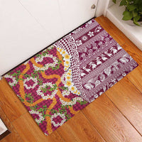 Hawaiian Plumeria Lei Rubber Doormat Kakau Motifs and Palaka Half Style Pink Color - Polynesian Pride