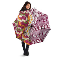 Hawaiian Plumeria Lei Umbrella Kakau Motifs and Palaka Half Style Pink Color - Polynesian Pride