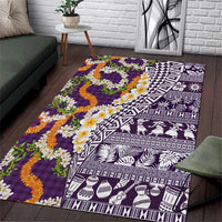 Hawaiian Plumeria Lei Area Rug Kakau Motifs and Palaka Half Style Purple Color LT03 Purple - Polynesian Pride