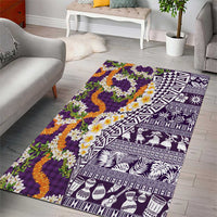 Hawaiian Plumeria Lei Area Rug Kakau Motifs and Palaka Half Style Purple Color LT03 - Polynesian Pride