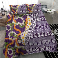 Hawaiian Plumeria Lei Bedding Set Kakau Motifs and Palaka Half Style Purple Color LT03 - Polynesian Pride
