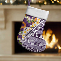 Hawaiian Plumeria Lei Christmas Stocking Kakau Motifs and Palaka Half Style Purple Color - Polynesian Pride