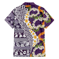 Hawaiian Plumeria Lei Family Matching Mermaid Dress and Hawaiian Shirt Kakau Motifs and Palaka Half Style Purple Color LT03 - Polynesian Pride