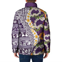 Hawaiian Plumeria Lei Padded Jacket Kakau Motifs and Palaka Half Style Purple Color LT03 - Polynesian Pride