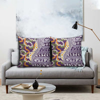 Hawaiian Plumeria Lei Pillow Cover Kakau Motifs and Palaka Half Style Purple Color LT03 - Polynesian Pride
