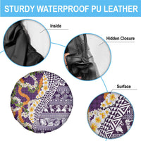 Hawaiian Plumeria Lei Spare Tire Cover Kakau Motifs and Palaka Half Style Purple Color - Polynesian Pride