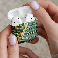 Hawaiian Plumeria Lei AirPods Case Kakau Motifs and Palaka Half Style Green Color LT03 - Polynesian Pride
