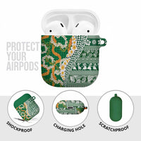 Hawaiian Plumeria Lei AirPods Case Kakau Motifs and Palaka Half Style Green Color LT03 - Polynesian Pride