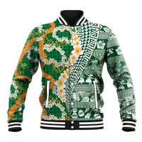 Hawaiian Plumeria Lei Baseball Jacket Kakau Motifs and Palaka Half Style Green Color LT03 Unisex Green - Polynesian Pride
