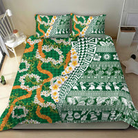 Hawaiian Plumeria Lei Bedding Set Kakau Motifs and Palaka Half Style Green Color LT03 - Polynesian Pride
