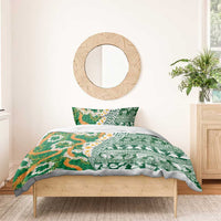Hawaiian Plumeria Lei Bedding Set Kakau Motifs and Palaka Half Style Green Color LT03 - Polynesian Pride