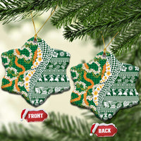 Hawaiian Plumeria Lei Ceramic Ornament Kakau Motifs and Palaka Half Style Green Color - Polynesian Pride