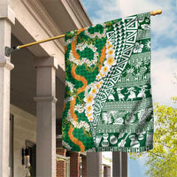 Hawaiian Plumeria Lei Garden Flag Kakau Motifs and Palaka Half Style Green Color LT03 House Flag Green - Polynesian Pride