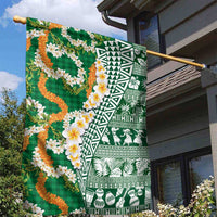 Hawaiian Plumeria Lei Garden Flag Kakau Motifs and Palaka Half Style Green Color LT03 - Polynesian Pride