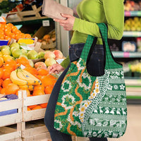 Hawaiian Plumeria Lei Grocery Bag Kakau Motifs and Palaka Half Style Green Color LT03 - Polynesian Pride