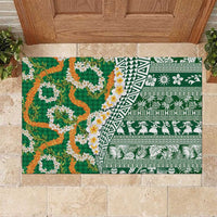 Hawaiian Plumeria Lei Rubber Doormat Kakau Motifs and Palaka Half Style Green Color LT03 Green - Polynesian Pride