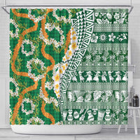 Hawaiian Plumeria Lei Shower Curtain Kakau Motifs and Palaka Half Style Green Color LT03 - Polynesian Pride