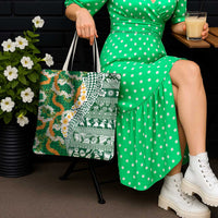 Hawaiian Plumeria Lei Tote Bag Kakau Motifs and Palaka Half Style Green Color - Polynesian Pride