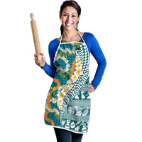 Hawaiian Plumeria Lei Apron Kakau Motifs and Palaka Half Style Turquoise Color LT03 - Polynesian Pride