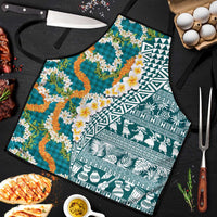 Hawaiian Plumeria Lei Apron Kakau Motifs and Palaka Half Style Turquoise Color LT03 Turquoise - Polynesian Pride