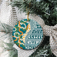Hawaiian Plumeria Lei Ceramic Ornament Kakau Motifs and Palaka Half Style Turquoise Color LT03 - Polynesian Pride