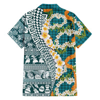 Hawaiian Plumeria Lei Hawaiian Shirt Kakau Motifs and Palaka Half Style Turquoise Color LT03 - Polynesian Pride