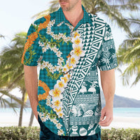 Hawaiian Plumeria Lei Hawaiian Shirt Kakau Motifs and Palaka Half Style Turquoise Color LT03 - Polynesian Pride