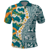 Hawaiian Plumeria Lei Polo Shirt Kakau Motifs and Palaka Half Style Turquoise Color LT03 Turquoise - Polynesian Pride