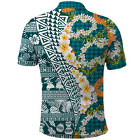Hawaiian Plumeria Lei Polo Shirt Kakau Motifs and Palaka Half Style Turquoise Color LT03 - Polynesian Pride