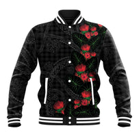 Hawaiian Kakau Art Baseball Jacket Taro Leaves with Ohia Lehua and Pakala Pattern LT03 Unisex Black - Polynesian Pride