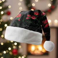 Hawaiian Kakau Art Christmas Santa Hat Taro Leaves with Ohia Lehua and Pakala Pattern LT03 Without Fur Black - Polynesian Pride