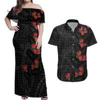 Hawaiian Kakau Art Couples Matching Off Shoulder Maxi Dress and Hawaiian Shirt Taro Leaves with Ohia Lehua and Pakala Pattern - Polynesian Pride