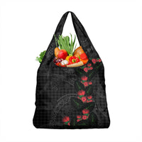 Hawaiian Kakau Art Grocery Bag Taro Leaves with Ohia Lehua and Pakala Pattern LT03 1-pack One Size Black - Polynesian Pride