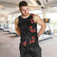 Hawaiian Kakau Art Men Tank Top Taro Leaves with Ohia Lehua and Pakala Pattern LT03 Black - Polynesian Pride