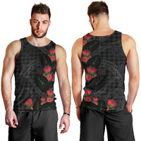 Hawaiian Kakau Art Men Tank Top Taro Leaves with Ohia Lehua and Pakala Pattern LT03 - Polynesian Pride