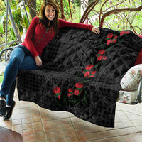 Hawaiian Kakau Art Quilt Taro Leaves with Ohia Lehua and Pakala Pattern - Polynesian Pride