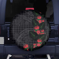 Hawaiian Kakau Art Spare Tire Cover Taro Leaves with Ohia Lehua and Pakala Pattern LT03 No hole Black - Polynesian Pride