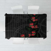 Hawaiian Kakau Art Tablecloth Taro Leaves with Ohia Lehua and Pakala Pattern LT03 Black - Polynesian Pride
