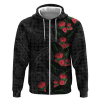 Hawaiian Kakau Art Zip Hoodie Taro Leaves with Ohia Lehua and Pakala Pattern LT03 Zip Hoodie Black - Polynesian Pride
