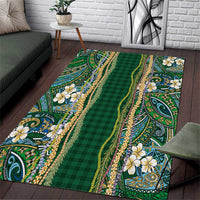 Hawaiian Art Flower Tribal with Lei Area Rug Palaka Pattern Green Color LT03 Green - Polynesian Pride