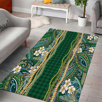Hawaiian Art Flower Tribal with Lei Area Rug Palaka Pattern Green Color LT03 - Polynesian Pride