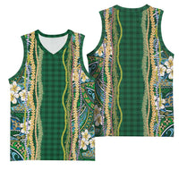 Hawaiian Art Flower Tribal with Lei Basketball Jersey Palaka Pattern Green Color LT03 - Polynesian Pride
