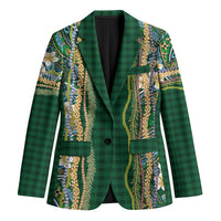 Hawaiian Art Flower Tribal with Lei Blazer Palaka Pattern Green Color LT03 Unisex Green - Polynesian Pride