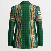 Hawaiian Art Flower Tribal with Lei Blazer Palaka Pattern Green Color LT03 - Polynesian Pride